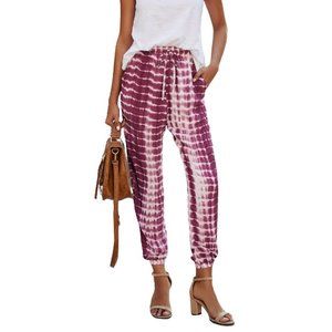 Purple Tie Dye Straight Jogger Ankle Pants Elastic Bottoms L or XL